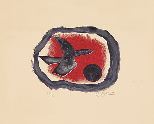 Georges Braque, "Oiseau sur fond carmin (Oiseau XIV)", Vallier 123