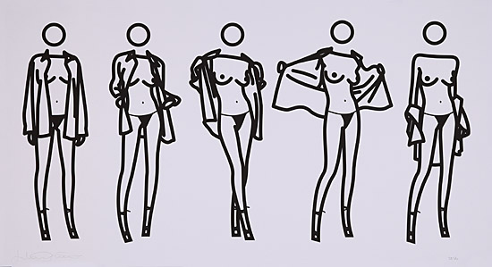 Julian Opie, "Woman taking off man's shirt in five stages"